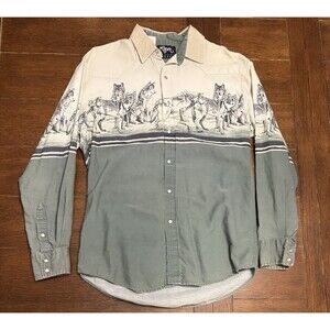 Vintage Roper Men’s Size M Pearl Snap Wolves Wrap Around Button Up Shirt
